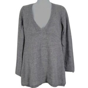 Garnet Hill Gray Alpaca Blend Deep V Neck Cozy‎ Sweater Size M
